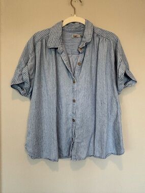 Faherty Light Blue & White Striped Short-Sleeve Button-Up Shirt